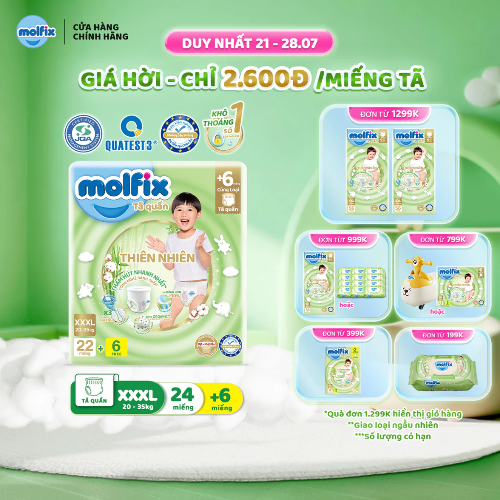Tã/bỉm quần Molfix Thiên nhiên Jumbo